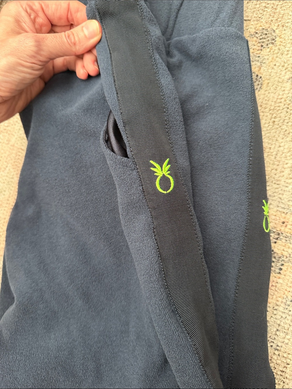 Dudley Stephens Dark Gray Track Pants with Neon Green Pineapple Embroidery